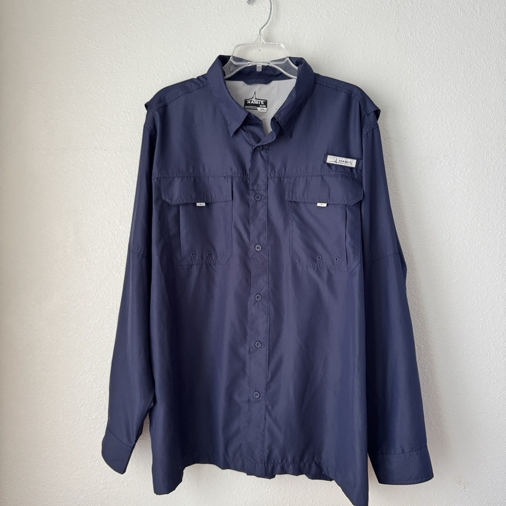 Habit Men's Button Down Vented Fishing Shirt Size XL Navy Blue Long Sleeve